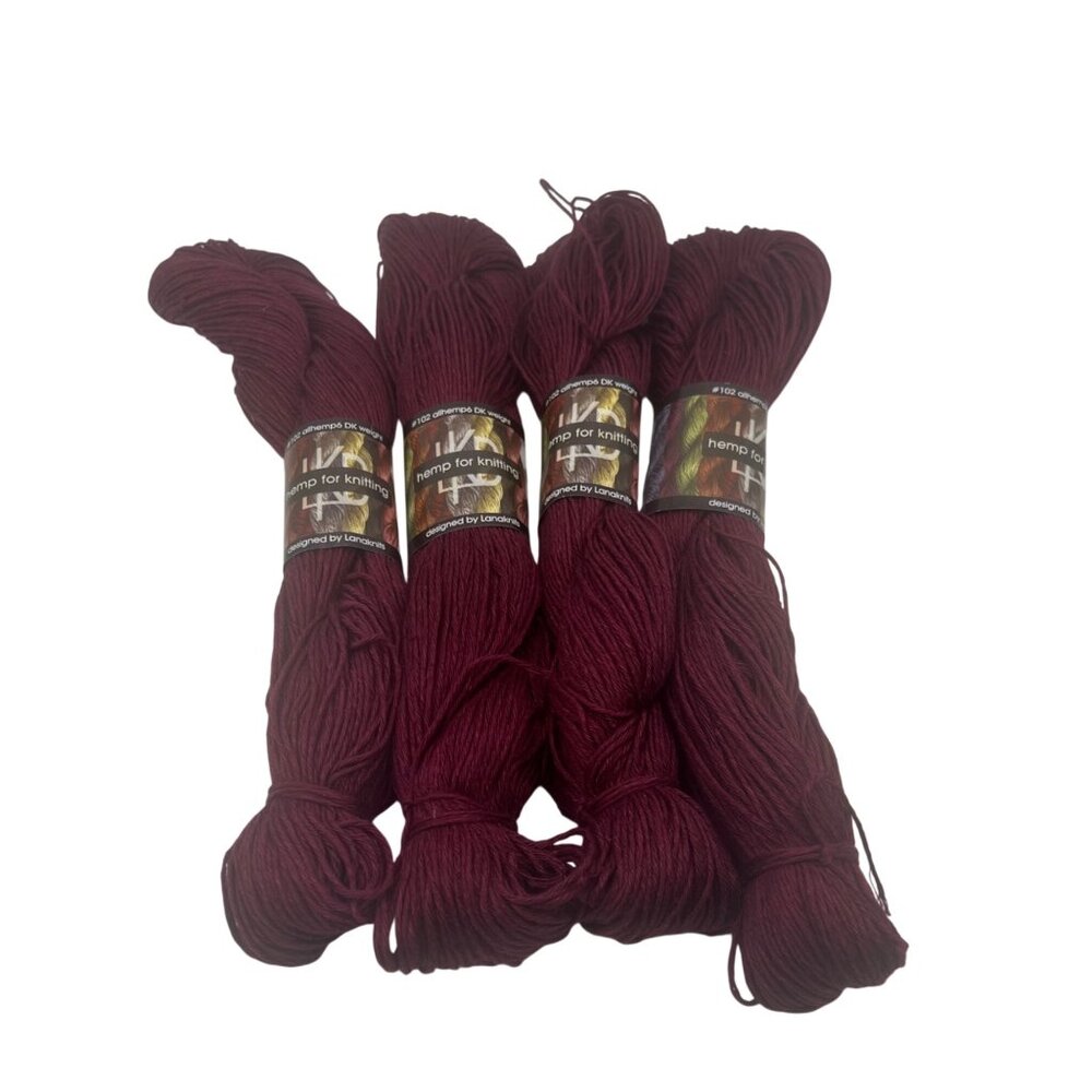 Lanaknits Hemp for Knitting Allhemp6 Yarn in Bordeaux Lot of 4 Skeins 100g Lot 3